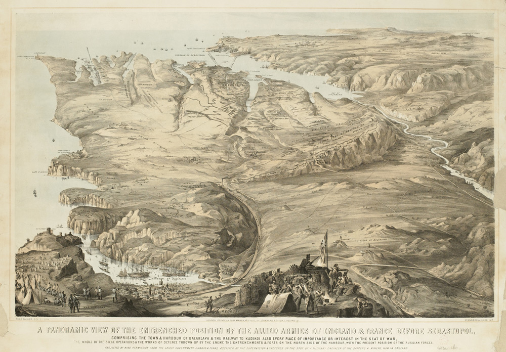 Панорамное изображение укрепленных позиций союзных войск Англии и Франции в окрестностях Севастополя. &nbsp;